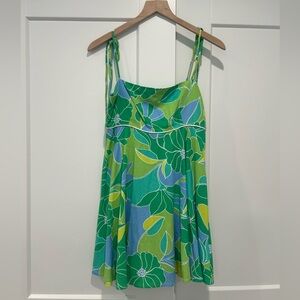 Hallelu Mini Dress Women’s Medium Green Dress Coastal Beachy Floral